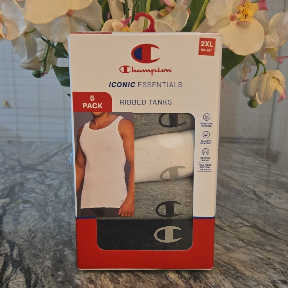Champion 5-Pack Ribbed Tank Tops - White, Gray, Black